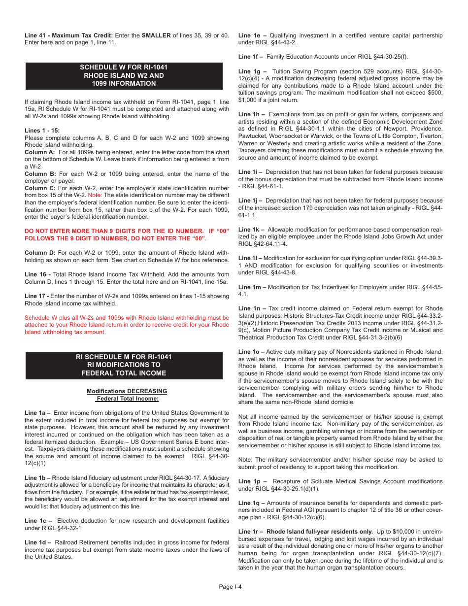 Instructions for Form RI-1041 Fiduciary Income Tax Return - Rhode Island, Page 4