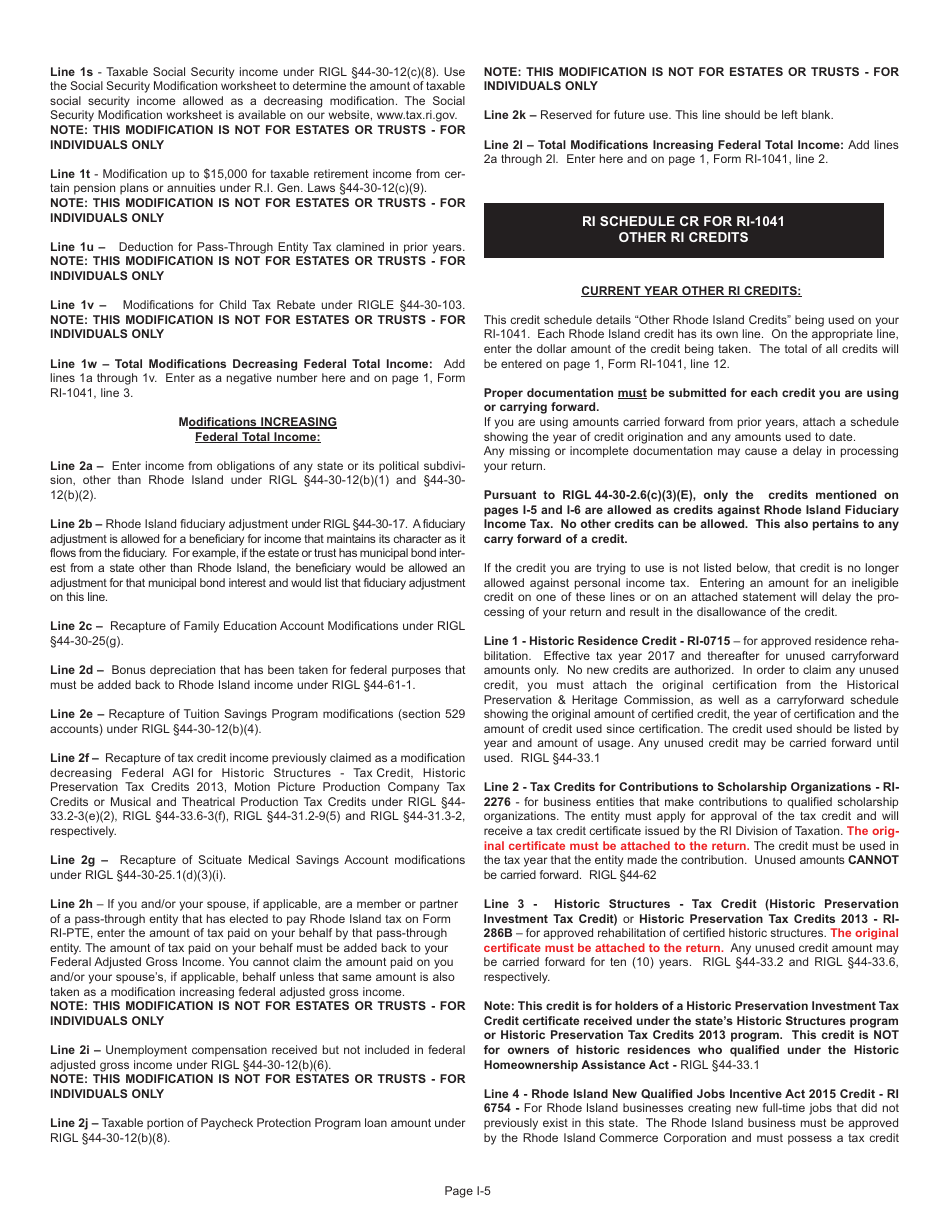 Instructions for Form RI-1041 Fiduciary Income Tax Return - Rhode Island, Page 5