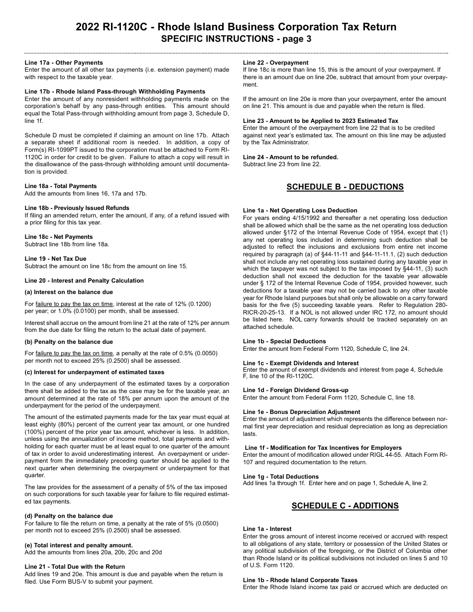 Instructions for Form RI-1120C Business Corporation Tax Return - Rhode Island, Page 3