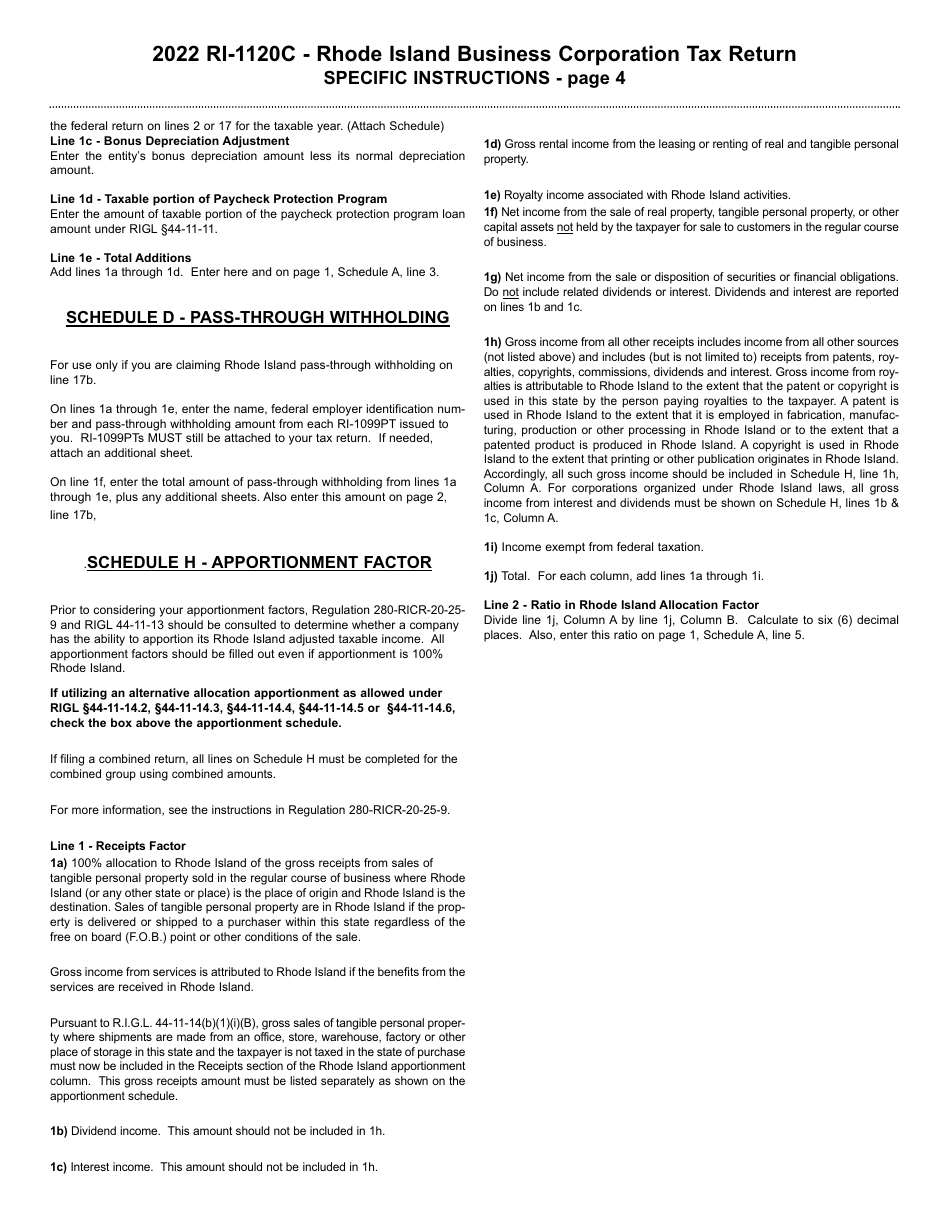 Instructions for Form RI-1120C Business Corporation Tax Return - Rhode Island, Page 4