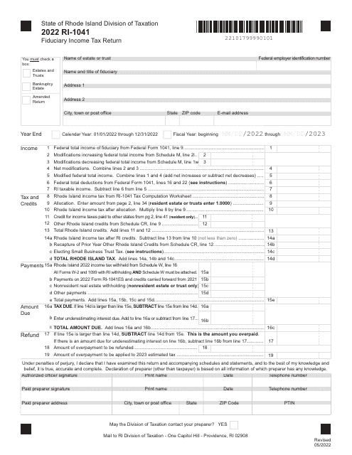 Form RI-1041 2022 Printable Pdf