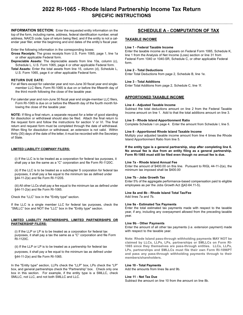 Instructions for Form RI-1065 Partnership Income Return - Rhode Island, Page 1