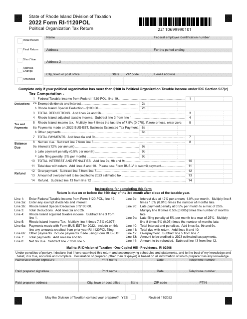 Form RI-1120POL 2022 Printable Pdf
