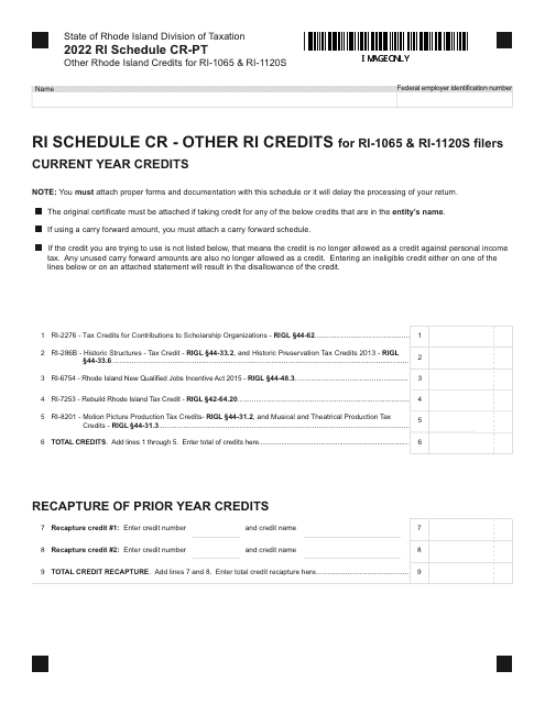 Schedule CR-PT 2022 Printable Pdf