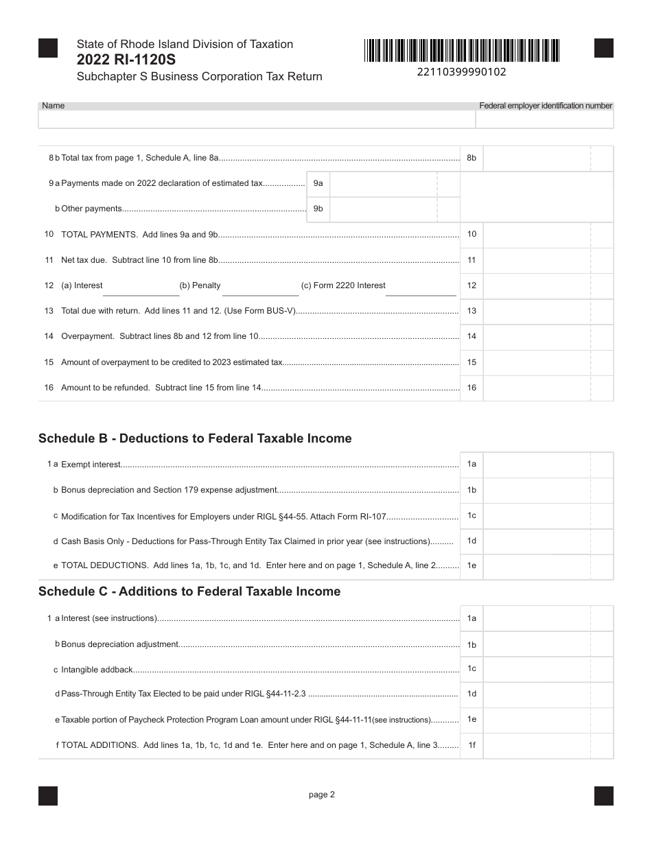 Form RI-1120S Subchapter S Business Corporation Tax Return - Rhode Island, Page 2
