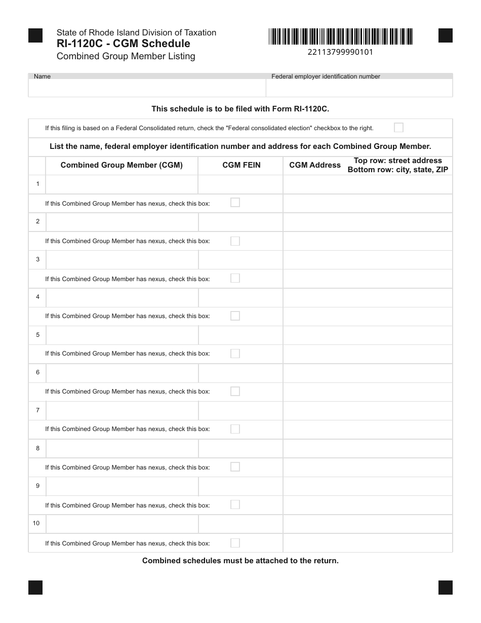 Form RI-1120C Schedule CGM Combined Group Member Listing - Rhode Island, Page 1