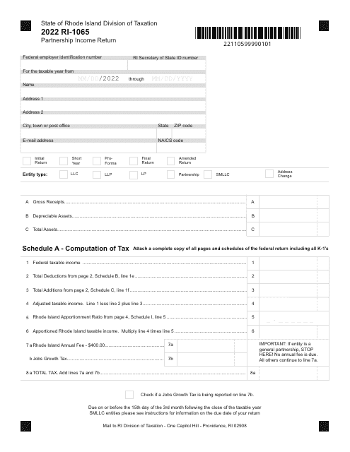 Form RI-1065 2022 Printable Pdf