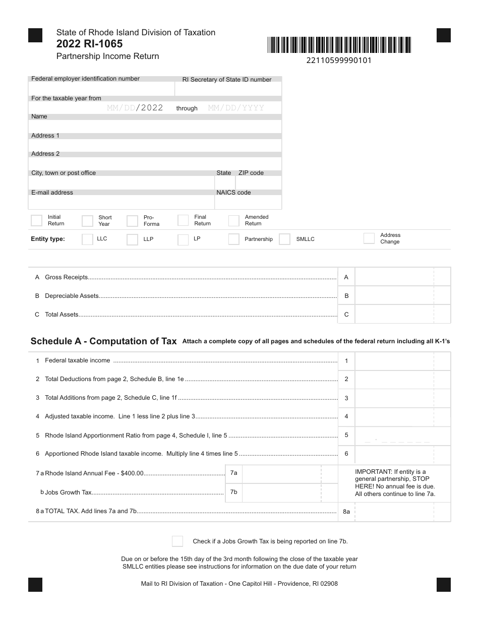 Form RI1065 Download Fillable PDF or Fill Online Partnership