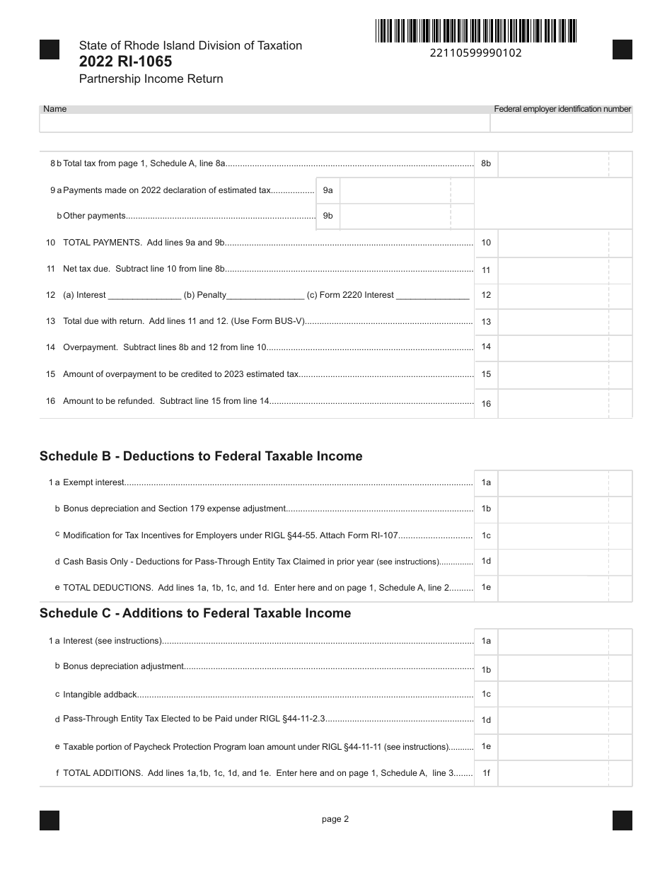 Form RI-1065 Partnership Income Return - Rhode Island, Page 2