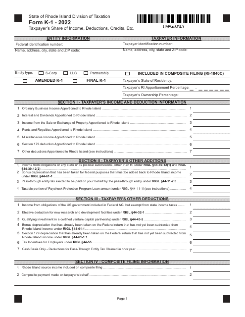 Form K-1 2022 Printable Pdf