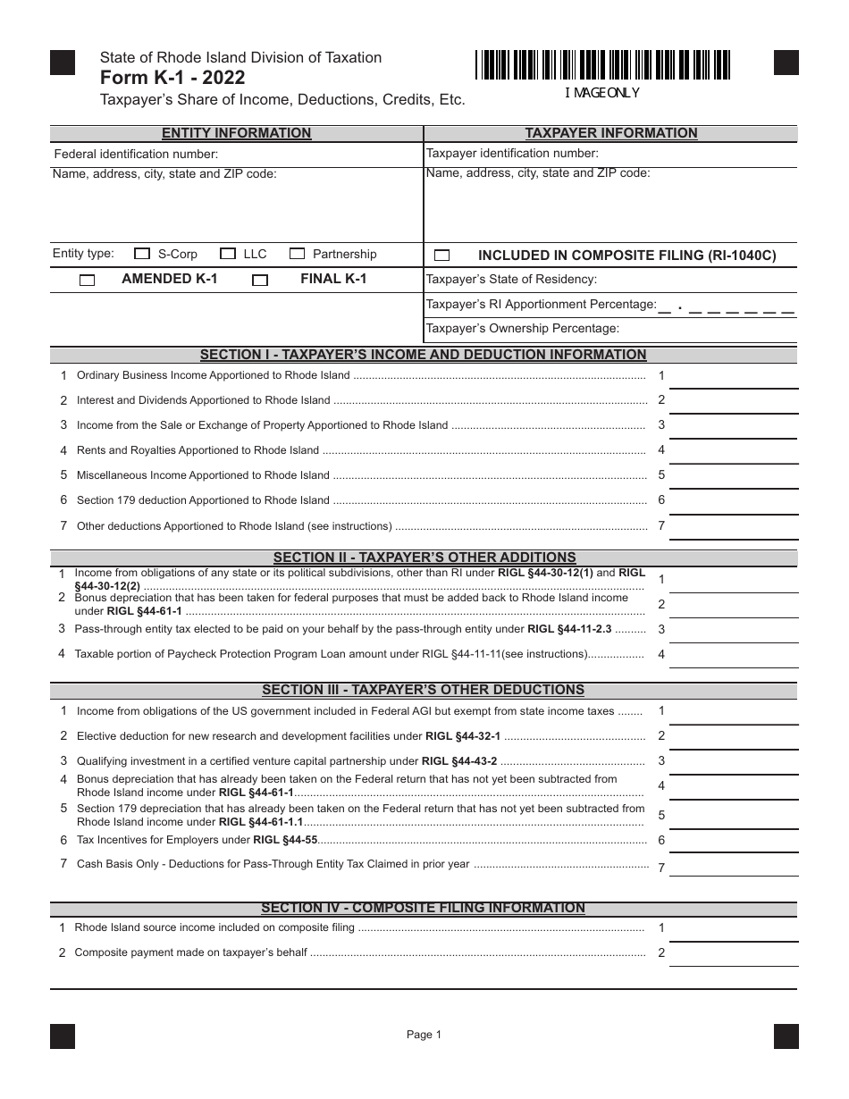 Form K1 Download Fillable PDF or Fill Online Taxpayer's Share of