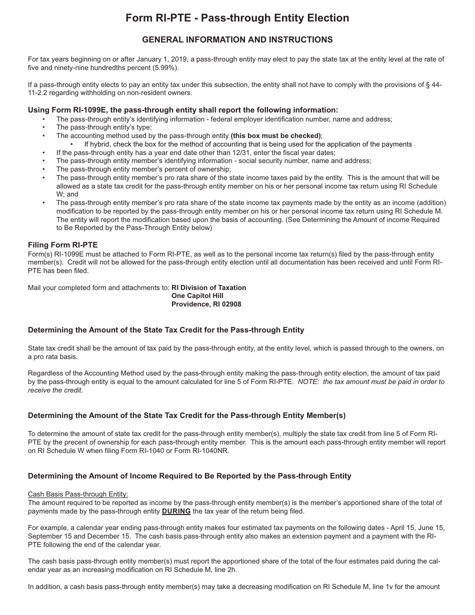 Form RI-PTE Pass-Through Entity Election Tax Return - Rhode Island, Page 2