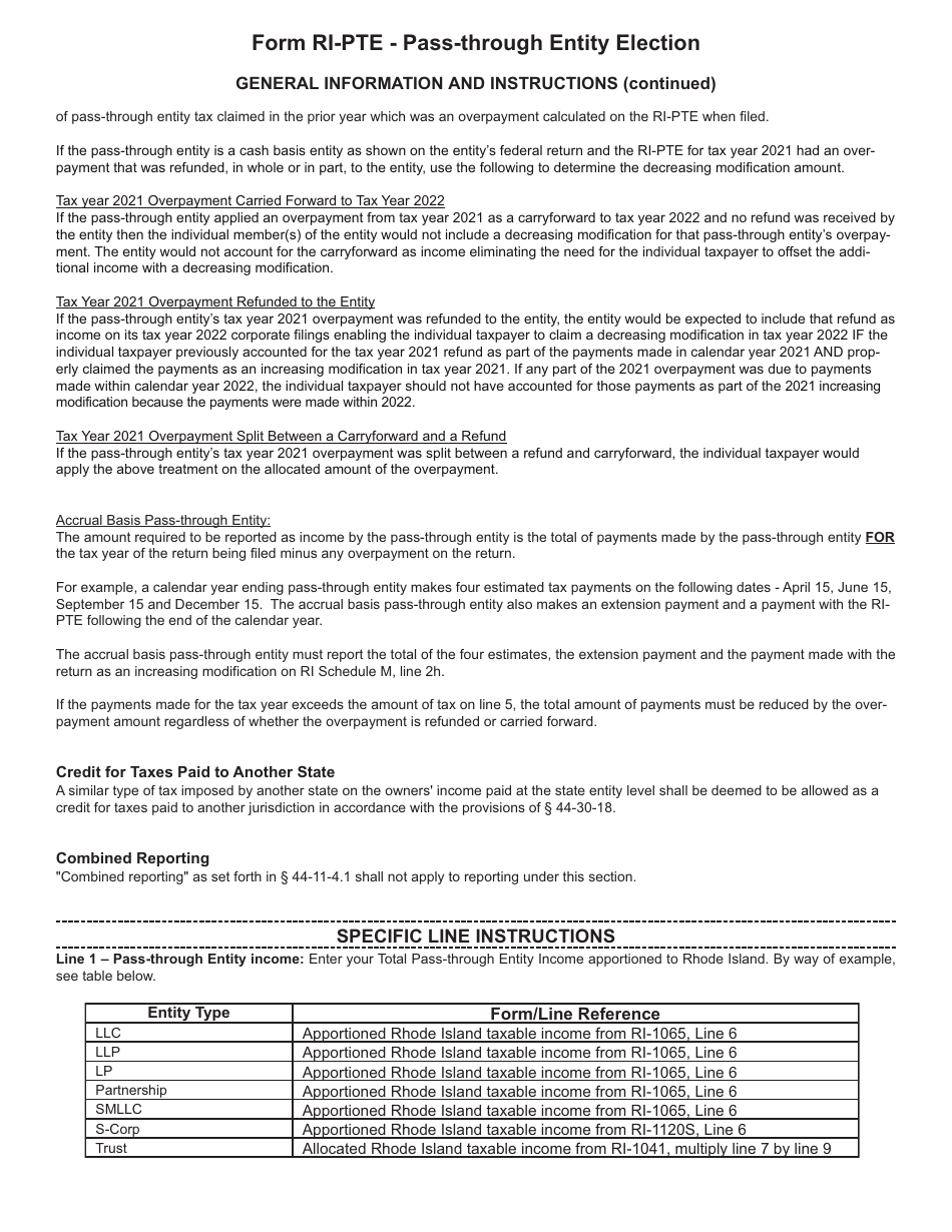 Form RI-PTE Pass-Through Entity Election Tax Return - Rhode Island, Page 3
