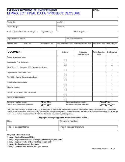 CDOT Form 0950M  Printable Pdf