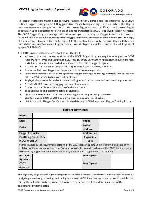 CDOT Flagger Instructor Agreement - Colorado Download Pdf