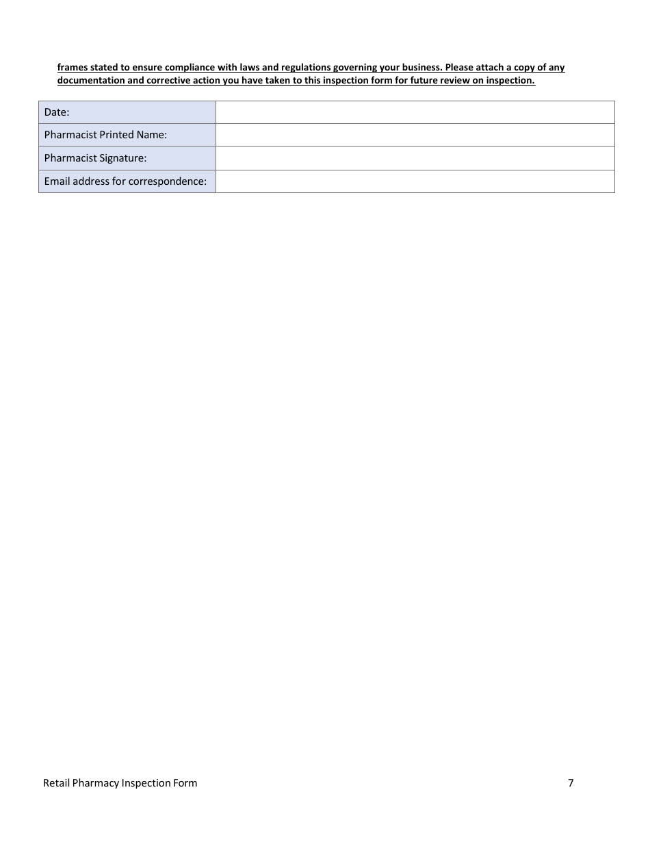 Retail Pharmacy Inspection Form - Nevada, Page 7