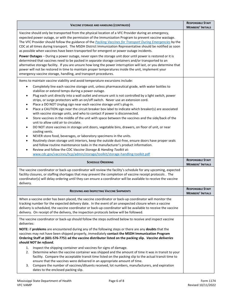 Form 1174 Download Fillable PDF or Fill Online Vaccine Accountability ...