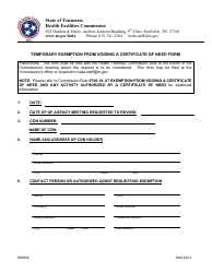 Form HF0056 Temporary Exemption From Voiding a Certificate of Need Form - Tennessee