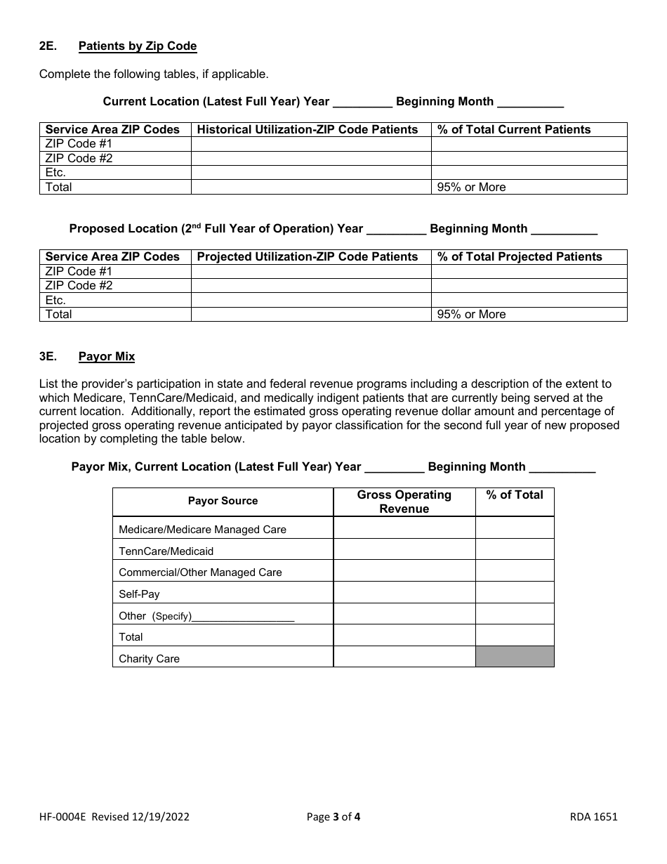 Form HF-0004E Certificate of Need Relocation Exemption Request - Tennessee, Page 3
