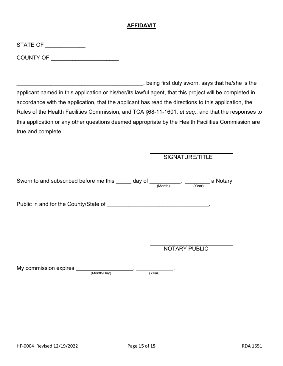 Form HF-0004 Download Printable PDF or Fill Online Certificate of Need ...