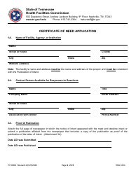 Form HF-0004 Certificate of Need Application - Tennessee