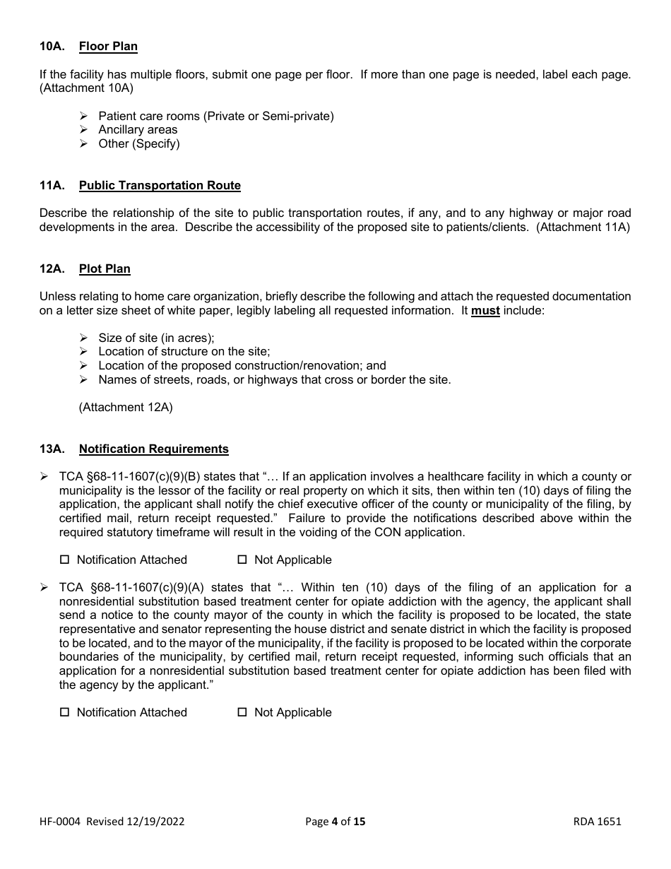 Form HF-0004 Certificate of Need Application - Tennessee, Page 4
