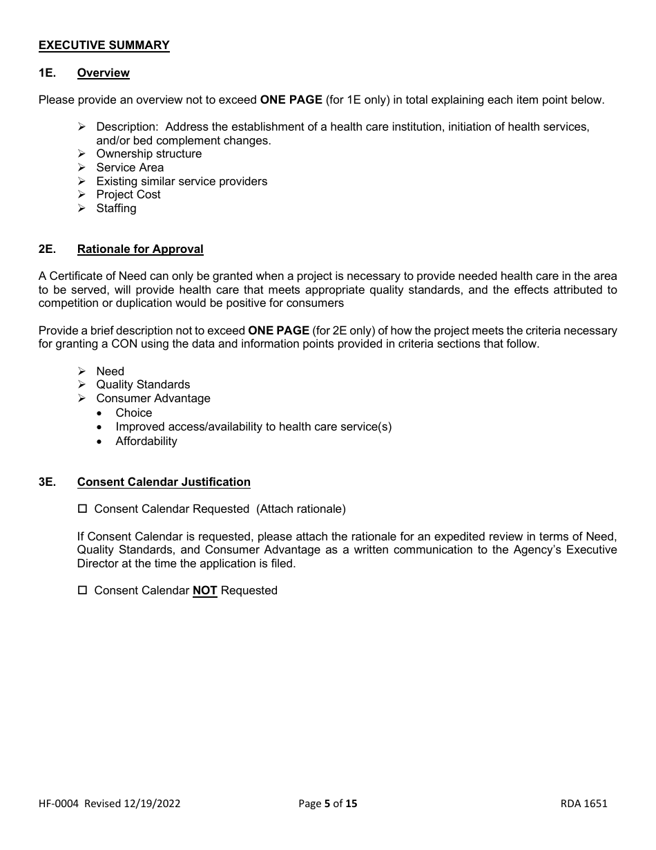 Form HF-0004 Certificate of Need Application - Tennessee, Page 5
