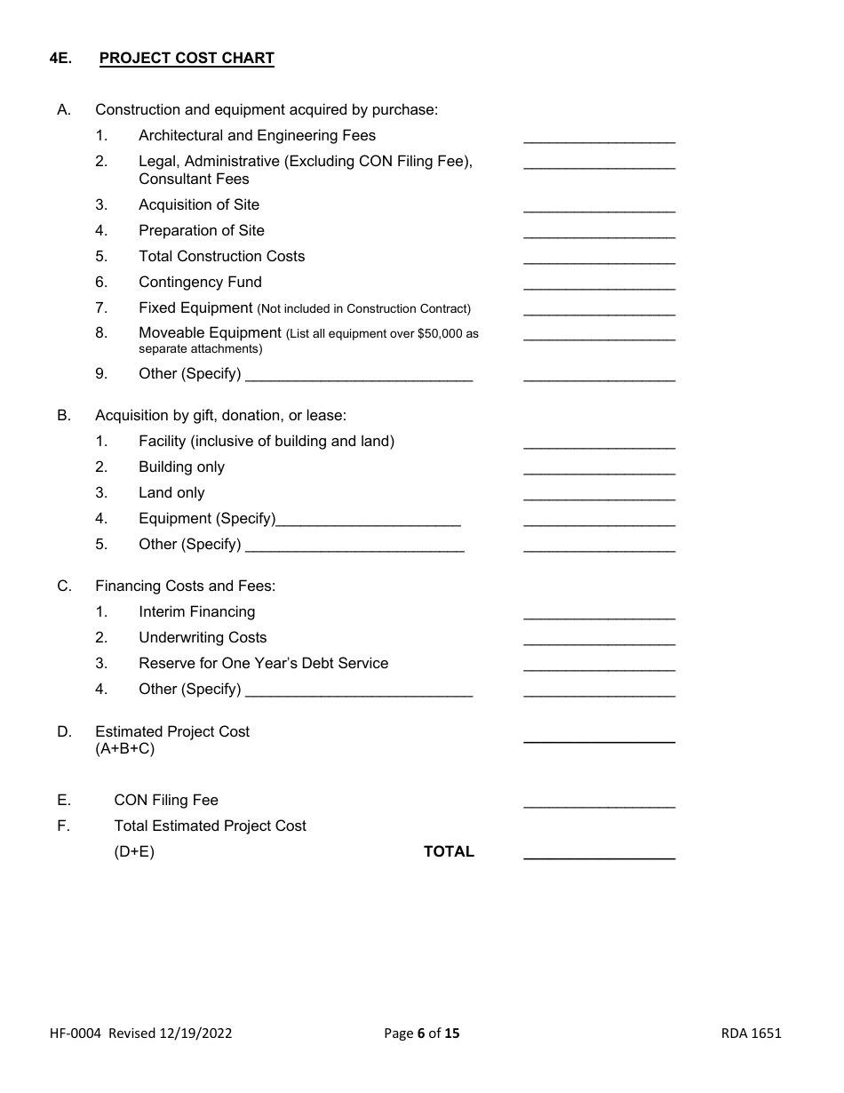 Form HF-0004 Certificate of Need Application - Tennessee, Page 6
