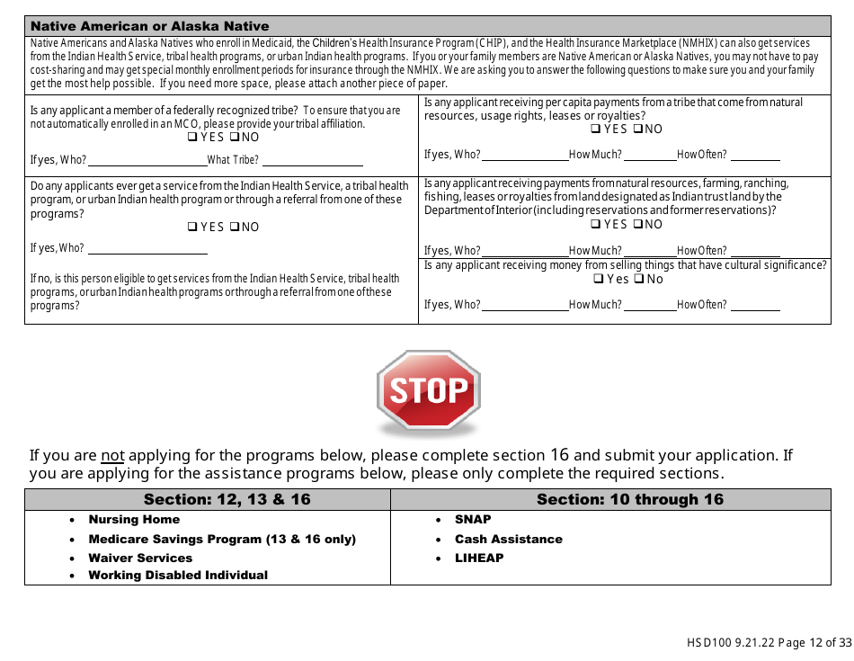 Form HSD100 Application for Assistance - New Mexico, Page 12