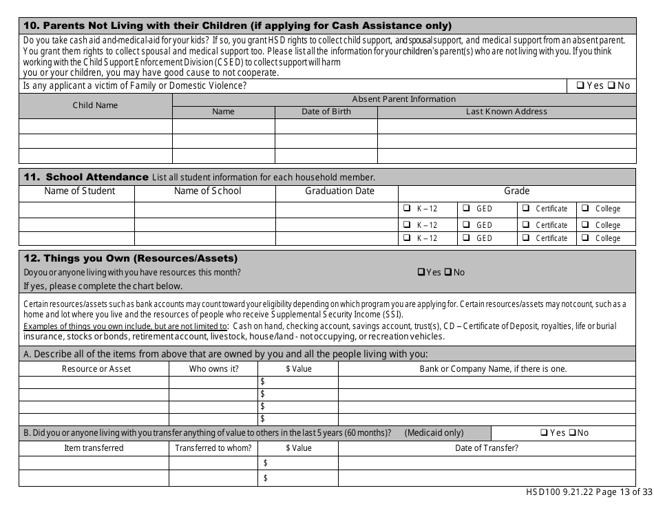 Form HSD100 Application for Assistance - New Mexico, Page 13