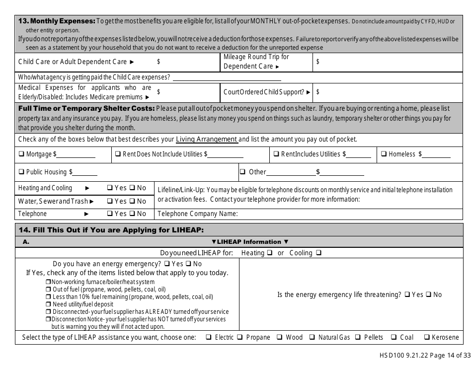Form HSD100 Application for Assistance - New Mexico, Page 14