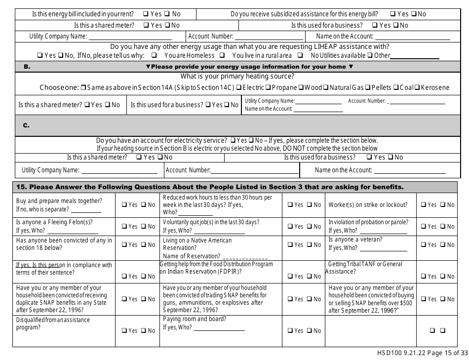 Form HSD100 Application for Assistance - New Mexico, Page 15