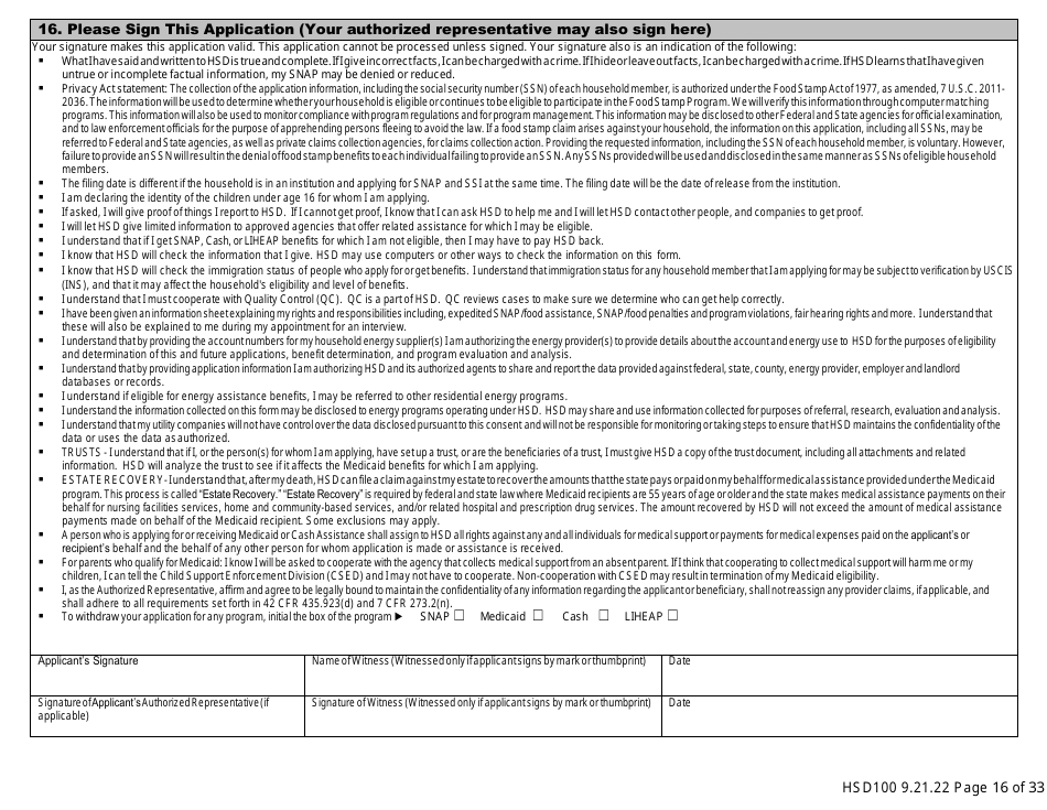 Form HSD100 Application for Assistance - New Mexico, Page 16