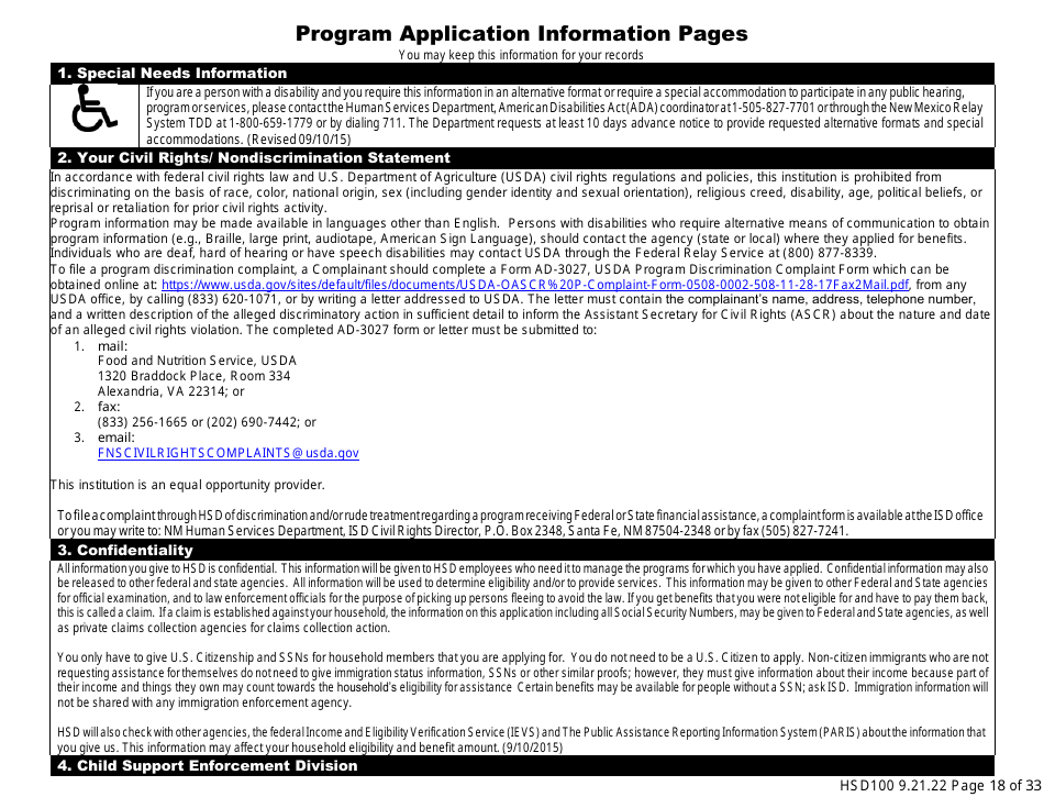 Form HSD100 Application for Assistance - New Mexico, Page 18