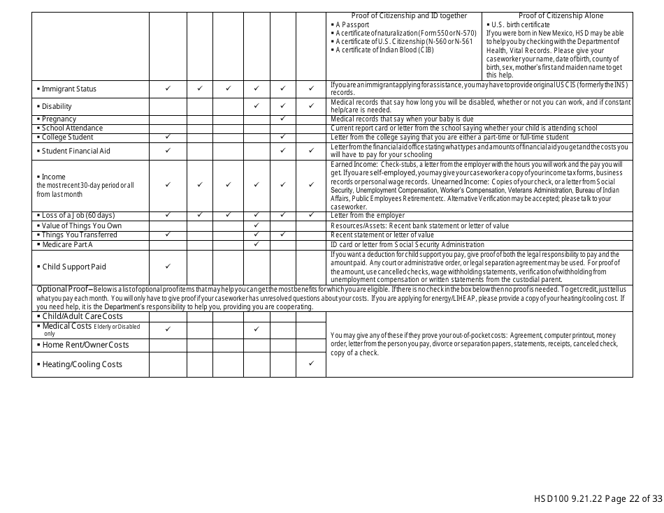 Form HSD100 Application for Assistance - New Mexico, Page 21