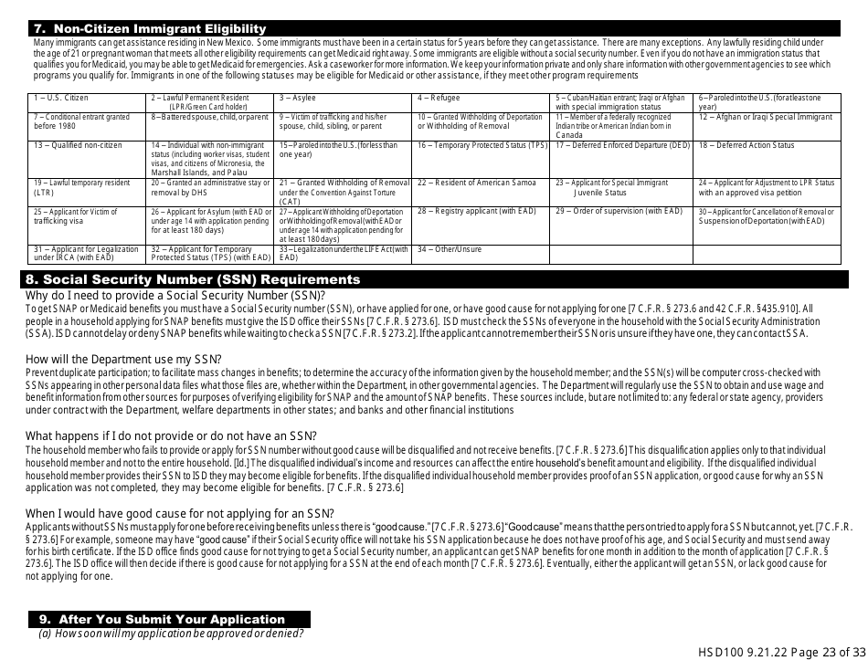 Form HSD100 Application for Assistance - New Mexico, Page 22