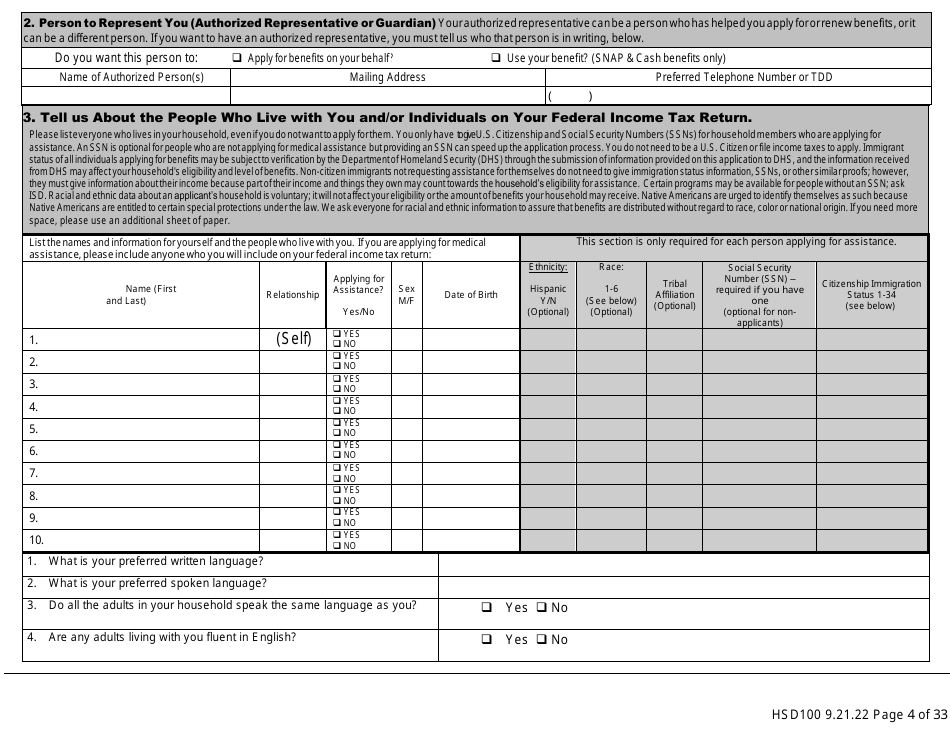 Form HSD100 Application for Assistance - New Mexico, Page 4
