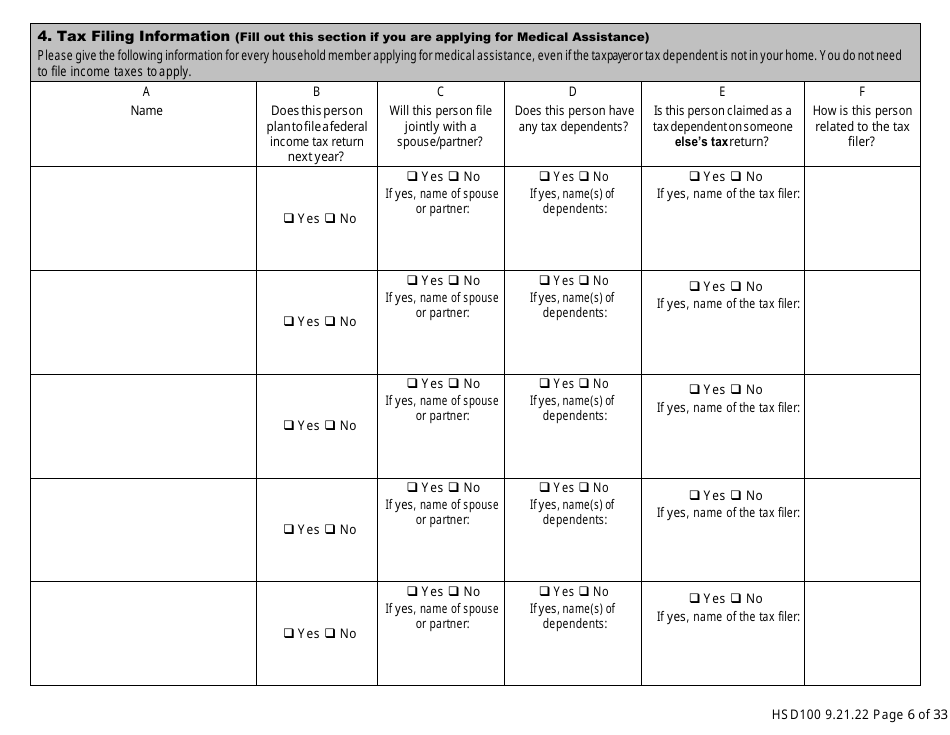 Form HSD100 Application for Assistance - New Mexico, Page 6