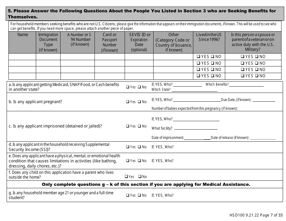 Form HSD100 Application for Assistance - New Mexico, Page 7