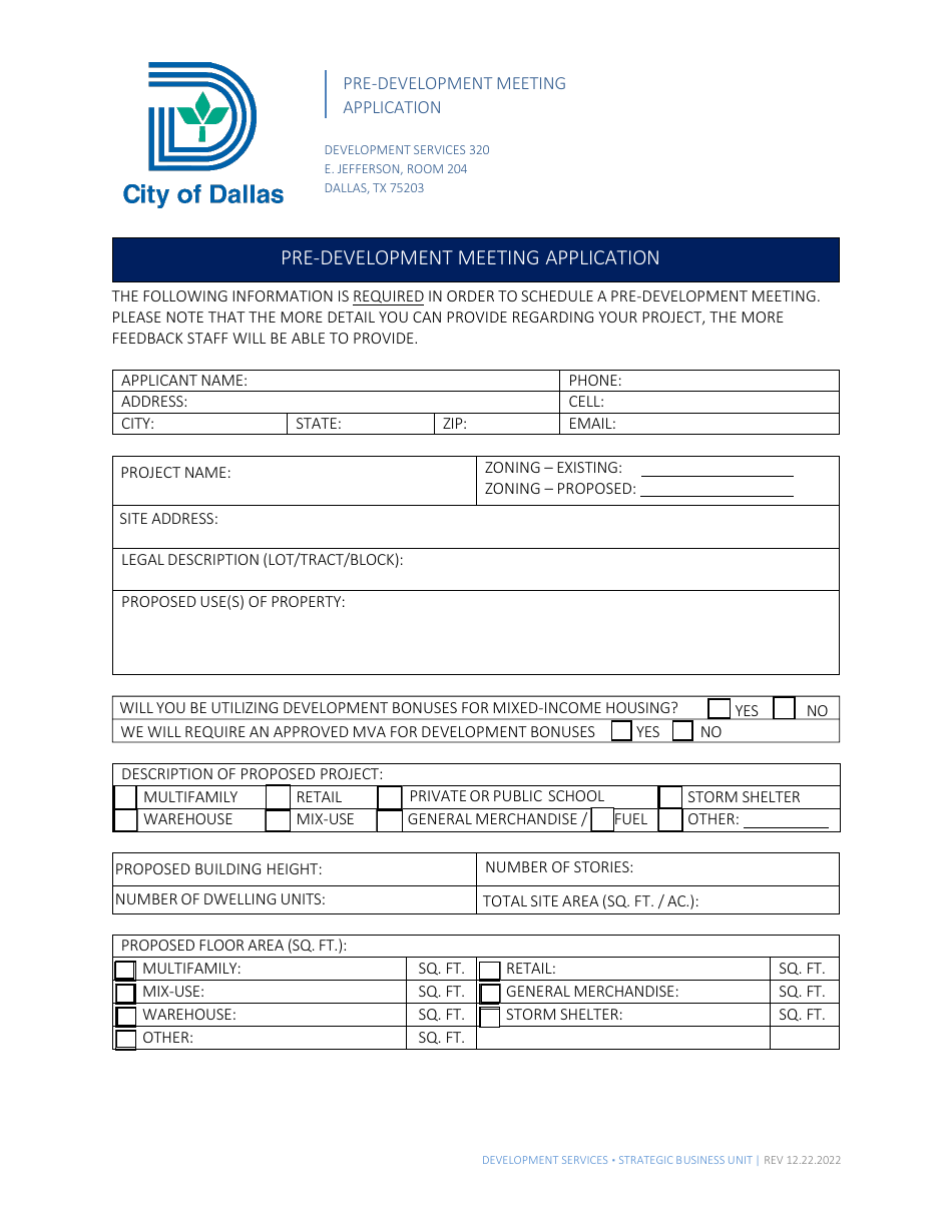 Pre-development Meeting Application - City of Dallas, Texas, Page 2