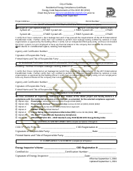 Document preview: Residential Energy Compliance Certificate - City of Dallas, Texas
