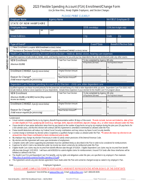 Flexible Spending Account (FSA) Enrollment/Change Form - New Hampshire, 2023