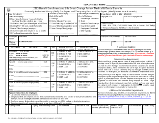 Benefit Enrollment and Life Event Change Form - Medical &amp; Dental Benefits - Statutorily Authorized Group (Sag) Employees and Temporary/Seasonal Employees (Hired for Less Than 6 Months) - New Hampshire