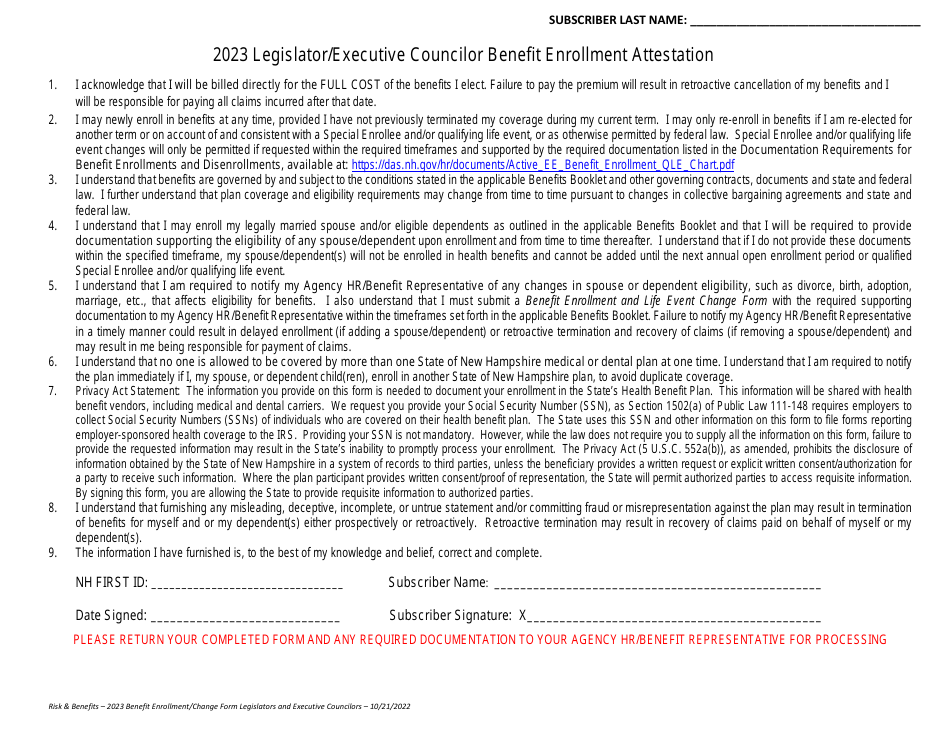 Benefit Enrollment and Life Event Change Form - Medical  Dental Benefits - Legislators and Executive Councilors - New Hampshire, Page 2