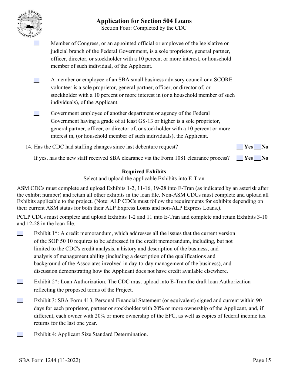 SBA Form 1244 Download Fillable PDF or Fill Online Application for