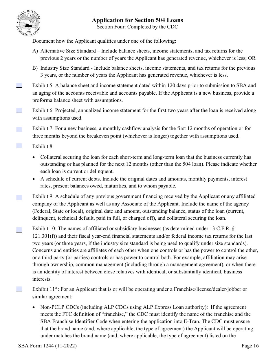 SBA Form 1244 Application for Section 504 Loans, Page 16