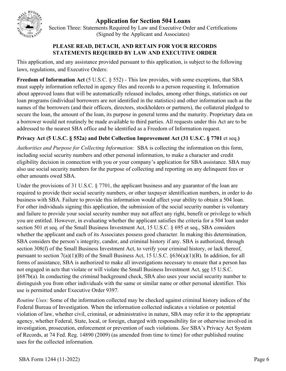 SBA Form 1244 Application for Section 504 Loans, Page 6