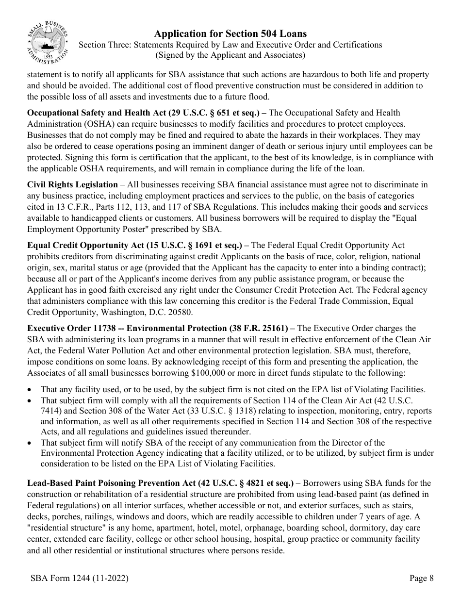 SBA Form 1244 Application for Section 504 Loans, Page 8