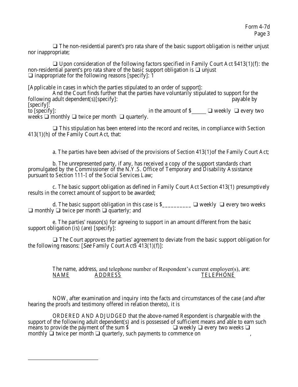 Form 4-7D Order on Petition for Support of Adult Dependent - New York, Page 3