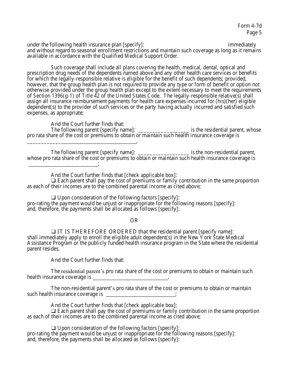 Form 4-7D Order on Petition for Support of Adult Dependent - New York, Page 5